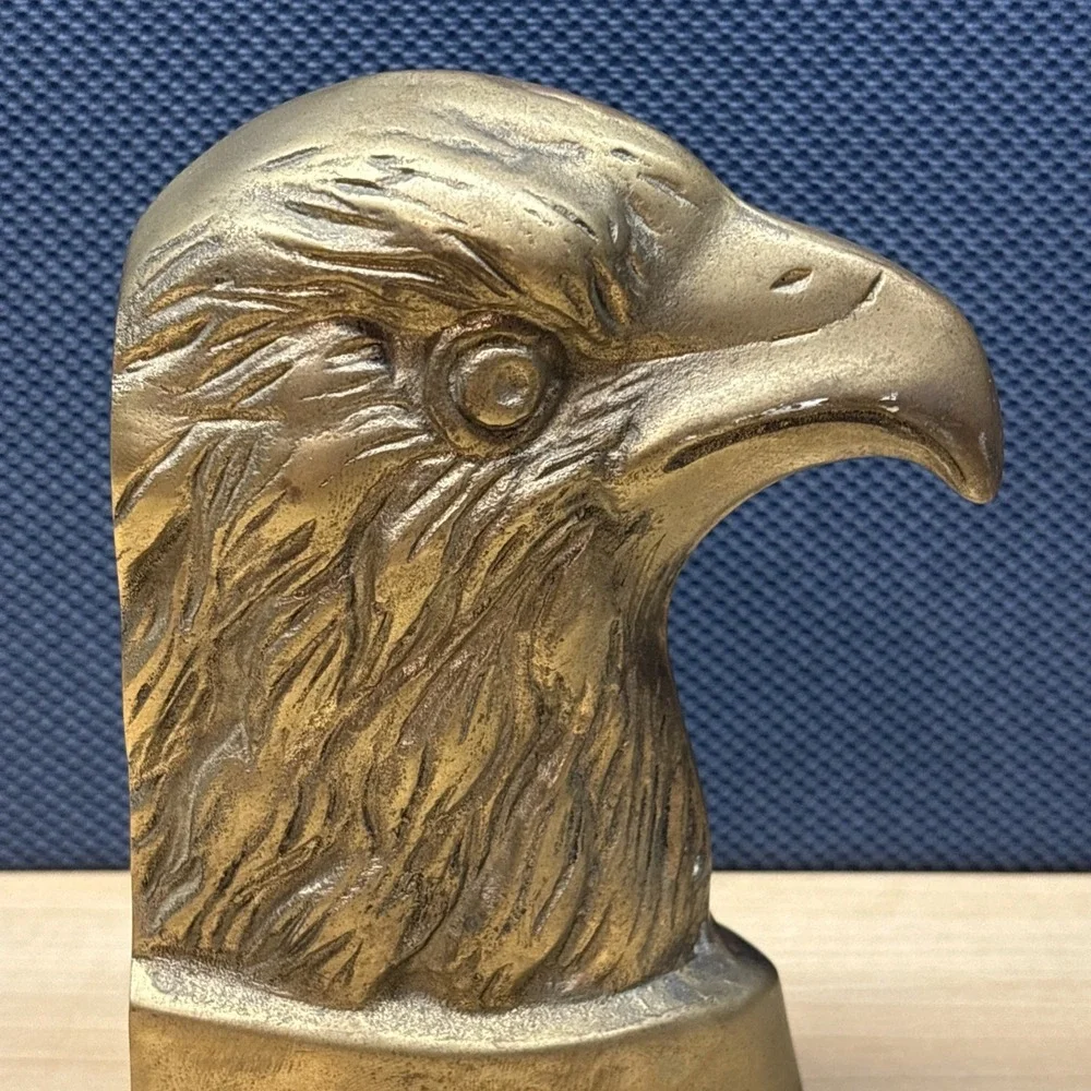 VTG Brass Bald Eagle Bird Heads Bookend Korea Federal Style Classic Decor